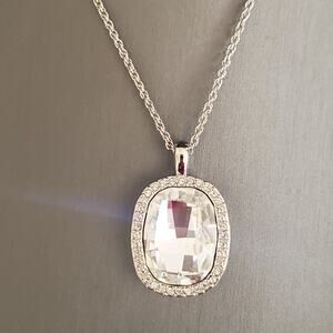 Oliver Weber Swarovski Elements Silver Tone Cushion Cut Crystal Halo Necklace